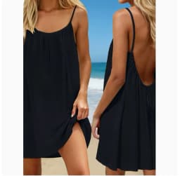 Women Sexy Backless Dress Solid Color Loose Fit Sleeveless Adjustable Short Dress With Straps Beach Vacation Sundress For Women