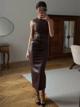 Tossy PU Sexy Fashion Maxi Dress For Women High Waist Sleeveless Slim Patchwork Solid Skinny Streetwear Female Bodycon Dress New