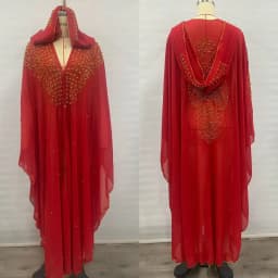 New Ethnic Style Hooded Robe with Bead Embellishment Shoulder Shawl Cape Long Skirt Batwing Sleeve Diamond Heat Treatment