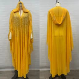 New Ethnic Style Hooded Robe with Bead Embellishment Shoulder Shawl Cape Long Skirt Batwing Sleeve Diamond Heat Treatment