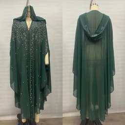 New Ethnic Style Hooded Robe with Bead Embellishment Shoulder Shawl Cape Long Skirt Batwing Sleeve Diamond Heat Treatment