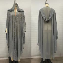 New Ethnic Style Hooded Robe with Bead Embellishment Shoulder Shawl Cape Long Skirt Batwing Sleeve Diamond Heat Treatment