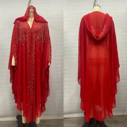 New Ethnic Style Hooded Robe with Bead Embellishment Shoulder Shawl Cape Long Skirt Batwing Sleeve Diamond Heat Treatment