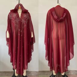 New Ethnic Style Hooded Robe with Bead Embellishment Shoulder Shawl Cape Long Skirt Batwing Sleeve Diamond Heat Treatment