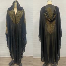 New Ethnic Style Hooded Robe with Bead Embellishment Shoulder Shawl Cape Long Skirt Batwing Sleeve Diamond Heat Treatment