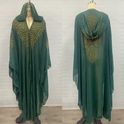 New Ethnic Style Hooded Robe with Bead Embellishment Shoulder Shawl Cape Long Skirt Batwing Sleeve Diamond Heat Treatment
