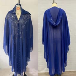 New Ethnic Style Hooded Robe with Bead Embellishment Shoulder Shawl Cape Long Skirt Batwing Sleeve Diamond Heat Treatment