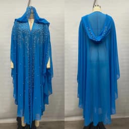 New Ethnic Style Hooded Robe with Bead Embellishment Shoulder Shawl Cape Long Skirt Batwing Sleeve Diamond Heat Treatment