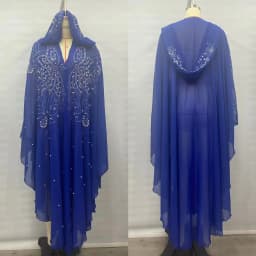 New Ethnic Style Hooded Robe with Bead Embellishment Shoulder Shawl Cape Long Skirt Batwing Sleeve Diamond Heat Treatment