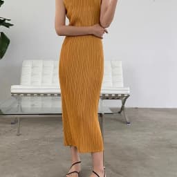 Miyake Pleated Dress Spring Summer Fashion Women Sleeveless Vest Dress High Elastic Slim Long Vestidos Female Strap Dresses