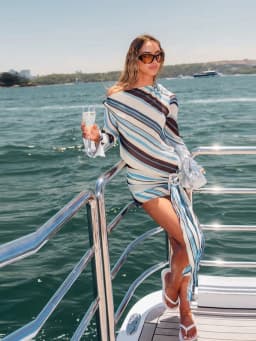 Holiday Women's Dress Skew Collar Full Sleeve Stripe Print Female Short Dresses 2026 Spring New Vacation Beach Fashion Lady Robe