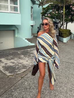 Holiday Women's Dress Skew Collar Full Sleeve Stripe Print Female Short Dresses 2026 Spring New Vacation Beach Fashion Lady Robe