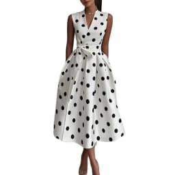 French Polka Dot Dress 2025 Summer Retro New Style Elegant Waist-cinching Dress for Women Sleeveless V-Neck Lace-up Dress