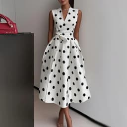 French Polka Dot Dress 2025 Summer Retro New Style Elegant Waist-cinching Dress for Women Sleeveless V-Neck Lace-up Dress