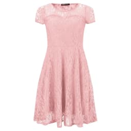 Sexy Women Floral Lace Dress Round Neck Short Sleeve Vintage Lace A-line Dress Patchwork Slim Pleated Swing Cocktail Party Dress