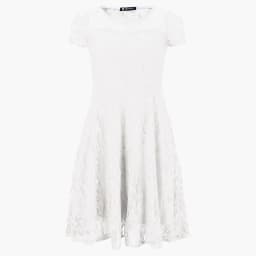 Sexy Women Floral Lace Dress Round Neck Short Sleeve Vintage Lace A-line Dress Patchwork Slim Pleated Swing Cocktail Party Dress