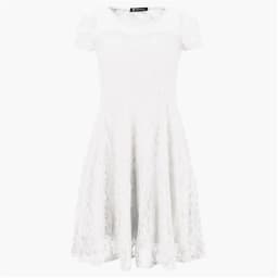 Sexy Women Floral Lace Dress Round Neck Short Sleeve Vintage Lace A-line Dress Patchwork Slim Pleated Swing Cocktail Party Dress