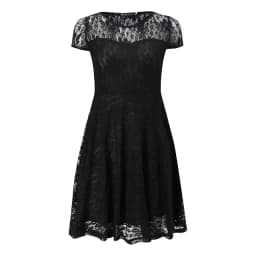 Sexy Women Floral Lace Dress Round Neck Short Sleeve Vintage Lace A-line Dress Patchwork Slim Pleated Swing Cocktail Party Dress