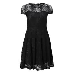 Sexy Women Floral Lace Dress Round Neck Short Sleeve Vintage Lace A-line Dress Patchwork Slim Pleated Swing Cocktail Party Dress