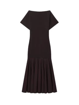 HH 2026 Women Summer Fashion Solid Midi Dress Side Zipper Pleated Woman Ship-type Short Sleeved Stitching Holiday Party Dress