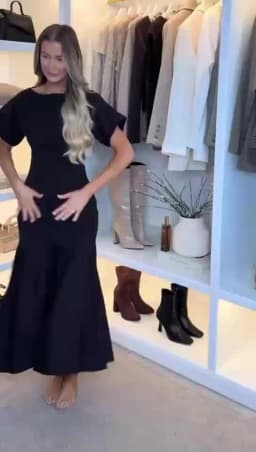 HH 2026 Women Summer Fashion Solid Midi Dress Side Zipper Pleated Woman Ship-type Short Sleeved Stitching Holiday Party Dress
