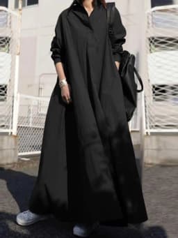 ZANZEA Women's Dress Autumn Long Sleeve Shirt Dress Loose Oversized Maxi Kaftan Woman Lapel Solid Half-Button A-line Sundress