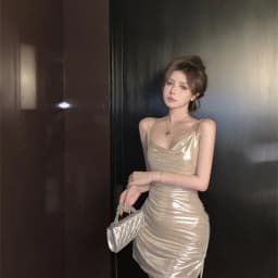 Elegant Shiny Halter Neck Ruched Mini Dress Women's Vintage Style Bodycon Skirt Short Skirt New Summer Fashion