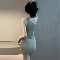 Summer Women Sexy One Shoulder Evening Dress Solid Color Casual Lace Up Sleeveless Bandage Club Party Backless Tight Dress