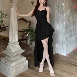 Fashion Sexy Spaghetti Strap Ruffle Irregular Bodycon Party Club Evening Dress Women Mesh Suspender Spring Summer Holiday Beach