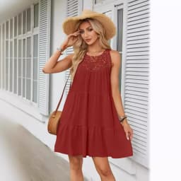 Women Summer Beach Mini Dresses Halter Sleeveless Sexy Loose A-Line Hollow Out Lace White Bohemia Dress Pleated Solid Sundress