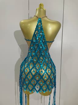 Sexy Sparkly Sequin Diamond Mesh Transparent Two Piece Set Women Celebrate Evening Party Birthday Dress Stage Photo Shoot Wear