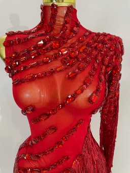STOCK Sparkly Rhinestones Tassel Sexy See-Through Dress Women One Shoulder Latin Dance Outfits Bar Nightclub Party Stage Costume