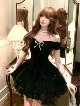 Black Evening Party Dress Woman Gothic Off Shoulder American Vintage Y2k Mini Dress Female Office Lady Birthday Outfits Korean