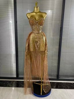 Women Sexy Strapless Mesh Crystal Maxi Dress See Through Party Singer Maxi Dress Stage Performance Costume