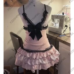 Streetwear Y2K Dress Bowknot Harajuku Vintage vibe Lace Pleated skirt Fashion Sweet style Braces skirt Gothic Mini Skirt Hip Hop