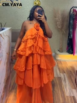 CM.YAYA Women Sleeveless Ruffles Loose Ball Gown Smock Strap Maxi Long Sexy Dress 2025 Birthday Vacation Party Dresses Vestidos