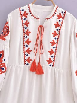 Vintage Chic Women Floral Emberoidery O-neck Lantern Sleeve Beach Bohemian Maxi Dresses Ladies Summer  Boho Dress Vestidos
