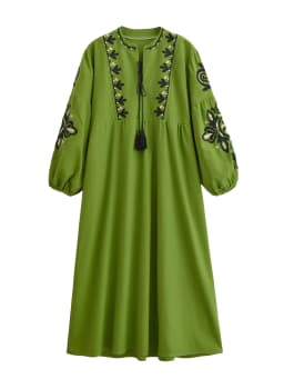 Vintage Chic Women Floral Emberoidery O-neck Lantern Sleeve Beach Bohemian Maxi Dresses Ladies Summer  Boho Dress Vestidos