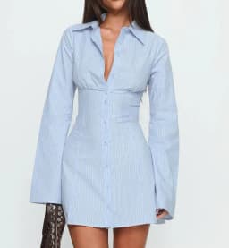 Summer Women's Y2K Shirt Dress Slimming Waist Short Skirt Mini Dress High Waistline Flirty Style Full Sleeve Regular Collar