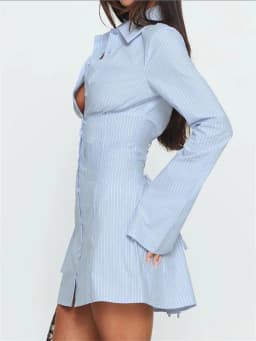 Summer Women's Y2K Shirt Dress Slimming Waist Short Skirt Mini Dress High Waistline Flirty Style Full Sleeve Regular Collar