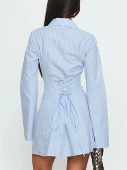 Summer Women's Y2K Shirt Dress Slimming Waist Short Skirt Mini Dress High Waistline Flirty Style Full Sleeve Regular Collar