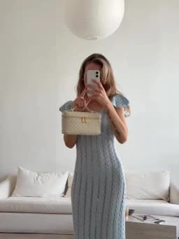 Tossy Ruffled Hollow Out Knit Long Dress Women V-Neck Fashion Patchwork See-Through Beach Holiday Dress Knitwear Female Dress