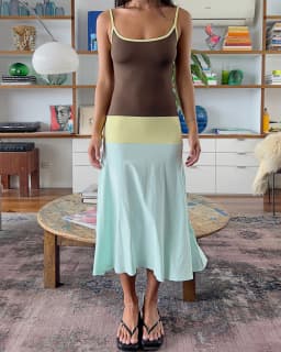 Absobe Women Color Block Cami Long Dress Spaghetti Strap High Waist A Line Swing Maxi Dress Summer Vacation Beach Casual Outfit