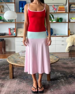 Absobe Women Color Block Cami Long Dress Spaghetti Strap High Waist A Line Swing Maxi Dress Summer Vacation Beach Casual Outfit