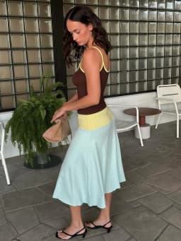 Absobe Women Color Block Cami Long Dress Spaghetti Strap High Waist A Line Swing Maxi Dress Summer Vacation Beach Casual Outfit