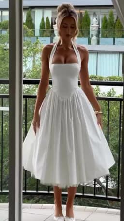 Mozision Halter Backless A-line Club Midi Dress Women Fashion Elegant Square Collar Sleeveless High Waist Party Pleated Dress