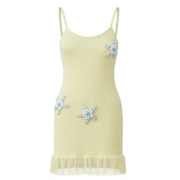 Women Y2k Beaded Starfish Knit Bodycon Mini Dress Sexy Sequin Spaghetti Strap Tassel Hem Scoop Neck Slim Beach Party Cami Dress