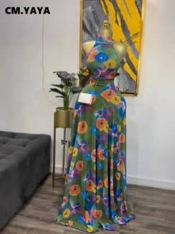 CM.YAYA 2026 Fall Women O-neck Sleeveless Print Mermaid Long Maxi Dress Cocktail Evening Birthday Beach Sexy Night Party Dresses