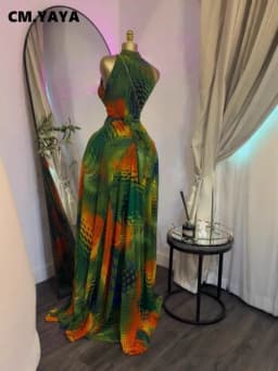 CM.YAYA 2026 Fall Women O-neck Sleeveless Print Mermaid Long Maxi Dress Cocktail Evening Birthday Beach Sexy Night Party Dresses