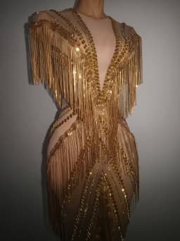 Women Sexy Mesh Sparkly Rhinestone Tassels Stretch Long Dress Evening Nightclub Singer Dance Stage Costume Luxury Birthday Gowns